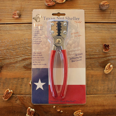 Texas Nut Sheller hand held plyer style nut cracker in retail packaging