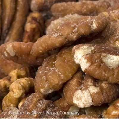 Hot and spicy pecan snacks close up